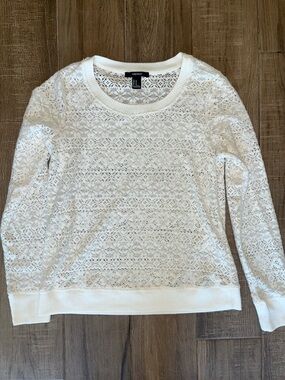 Forever 21 Cream Lace Knit Crewneck Sweater